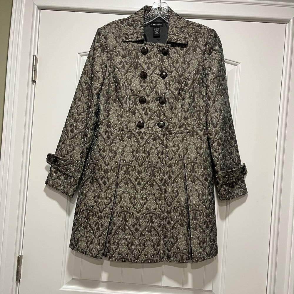Rafaella Green Brocade Knee Length Coat. Size 6
